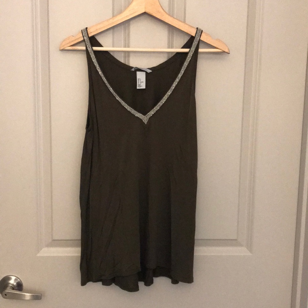 H&M beaded olive green top